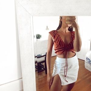 ZARA NWT red polka dot ruffle crop with tie